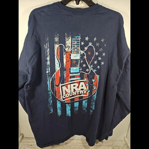 NRA Country Crewneck Long Sleeve Navy T-Shirt Men's 2XL USA Flag Guitar Graphic